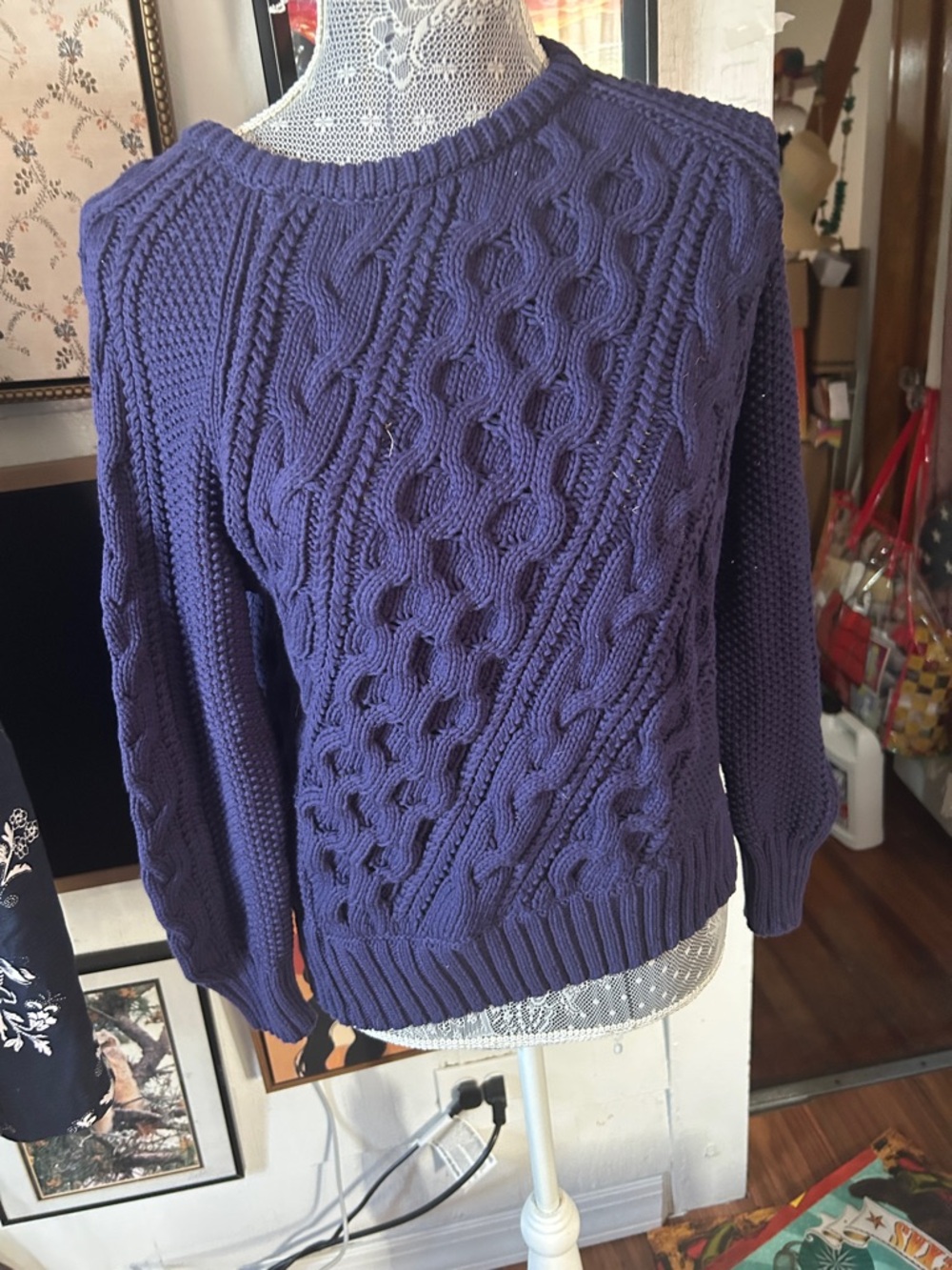 J. Crew Purple Cable-Knit Crewneck Sweater